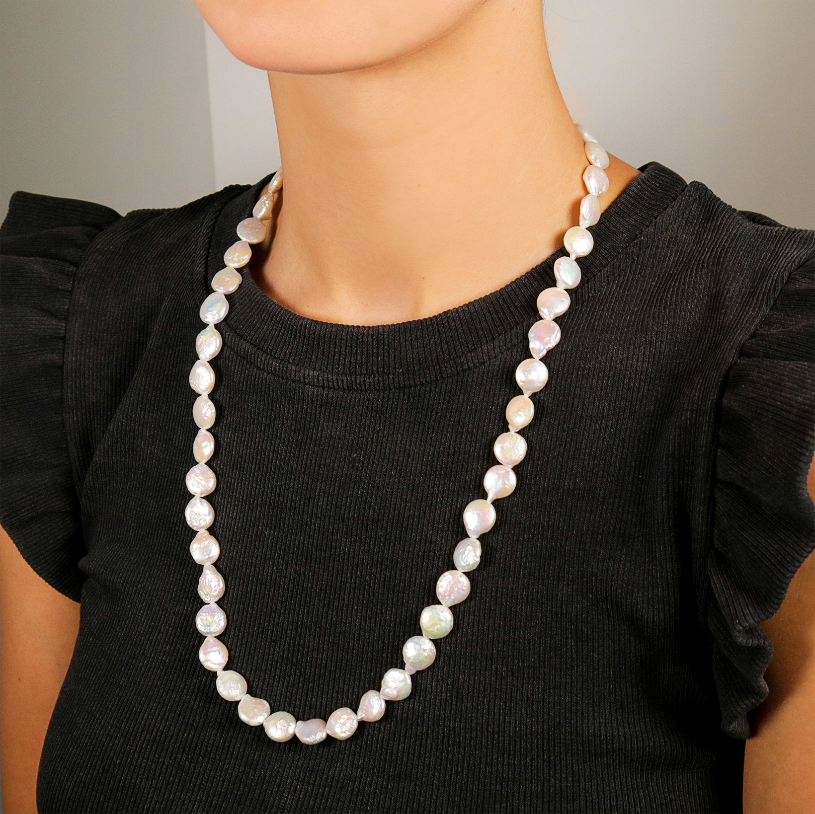 Natural Off-White Flat Pearl Necklace 